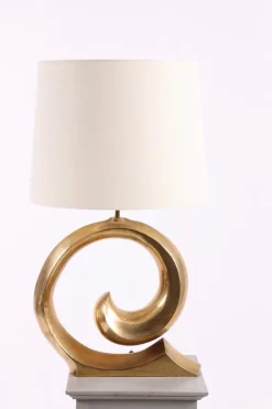 Pamono Brass Table Lamp with New Fabric Shade, Denmark, 1970s><noscript><img width=