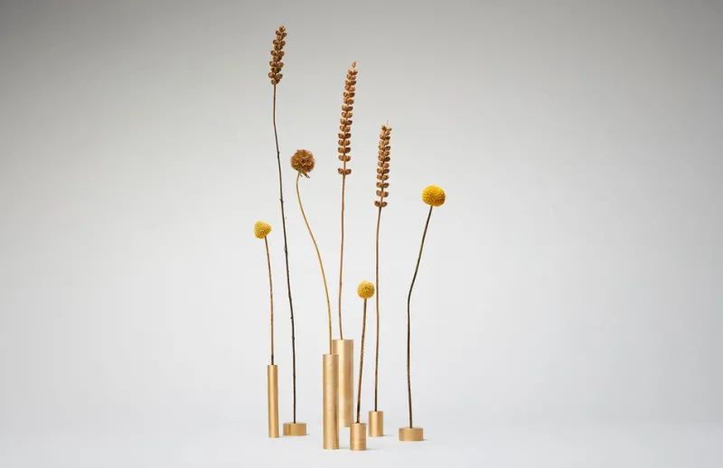 Pamono Brass Vases for Dried Flowers by Alvaro Catalán De Ocón, Set of 8> Tabletop
