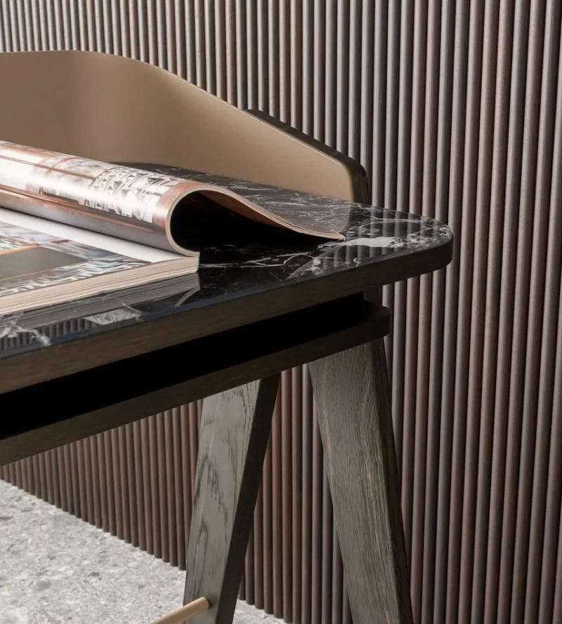 Pamono Bravero Laguna Oak and Breccia Imperiale Glass Desk by Morica Design> Tables|Desks