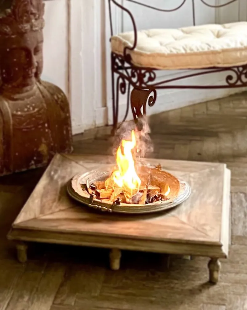 Clearance Pamono Brazier Heater Planter in Copper on Wooden Base
