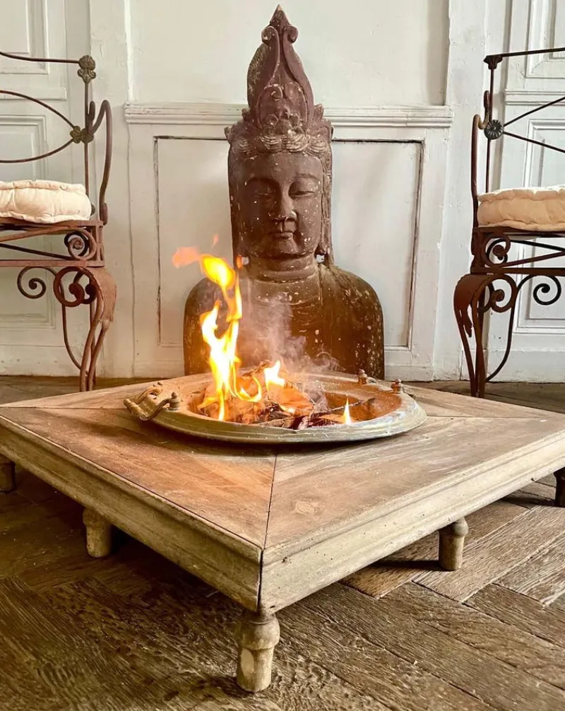 Clearance Pamono Brazier Heater Planter in Copper on Wooden Base