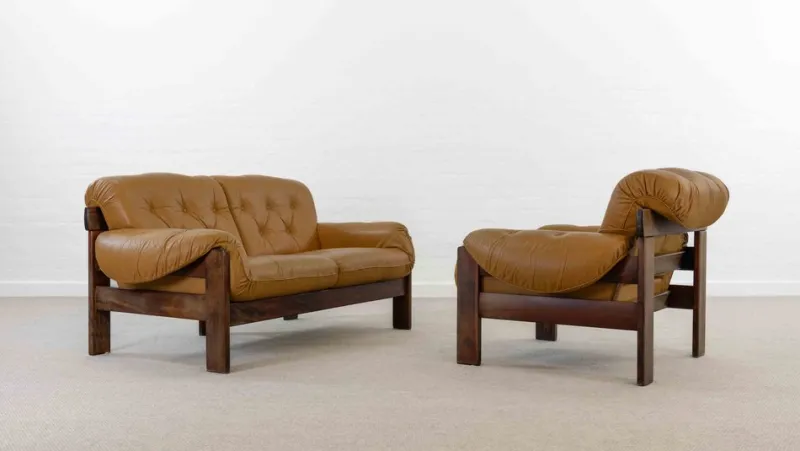 Outlet Pamono Brazilian Style Leather Seating Group, Set of 2