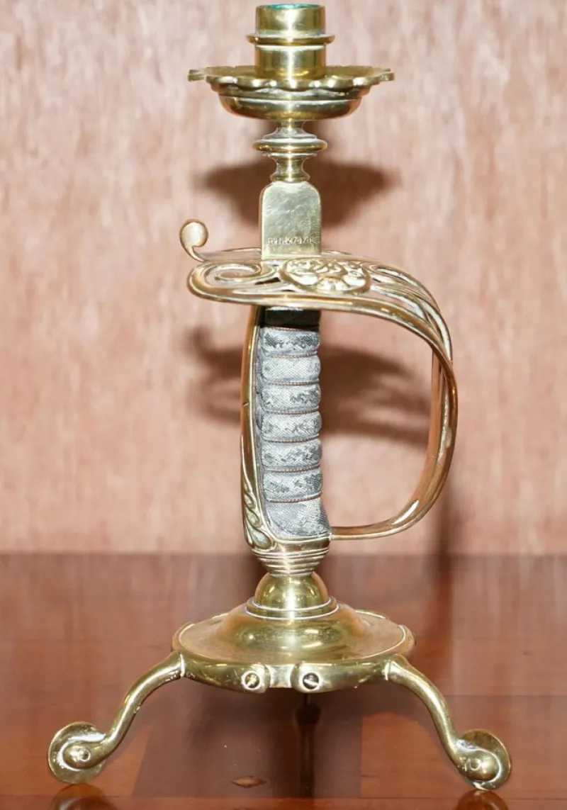 Pamono British Army Sword Handle Candlesticks from Benham & Froud VR, 1905, Set of 2> Candleholders