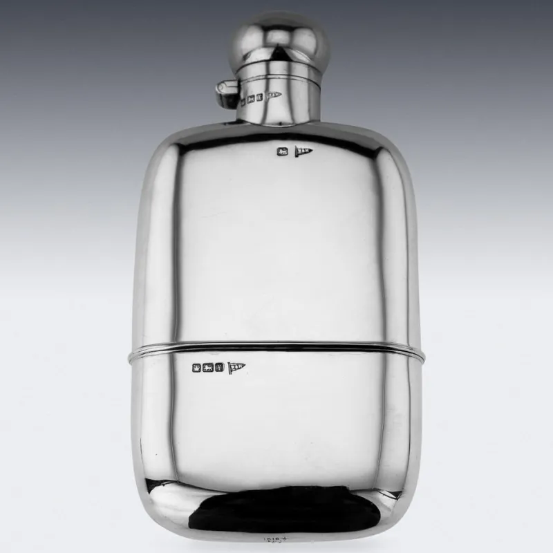 Pamono British Silver Hip Flask and Cup from Walker & Hall, 1915> Bottles, Carafes & Jugs
