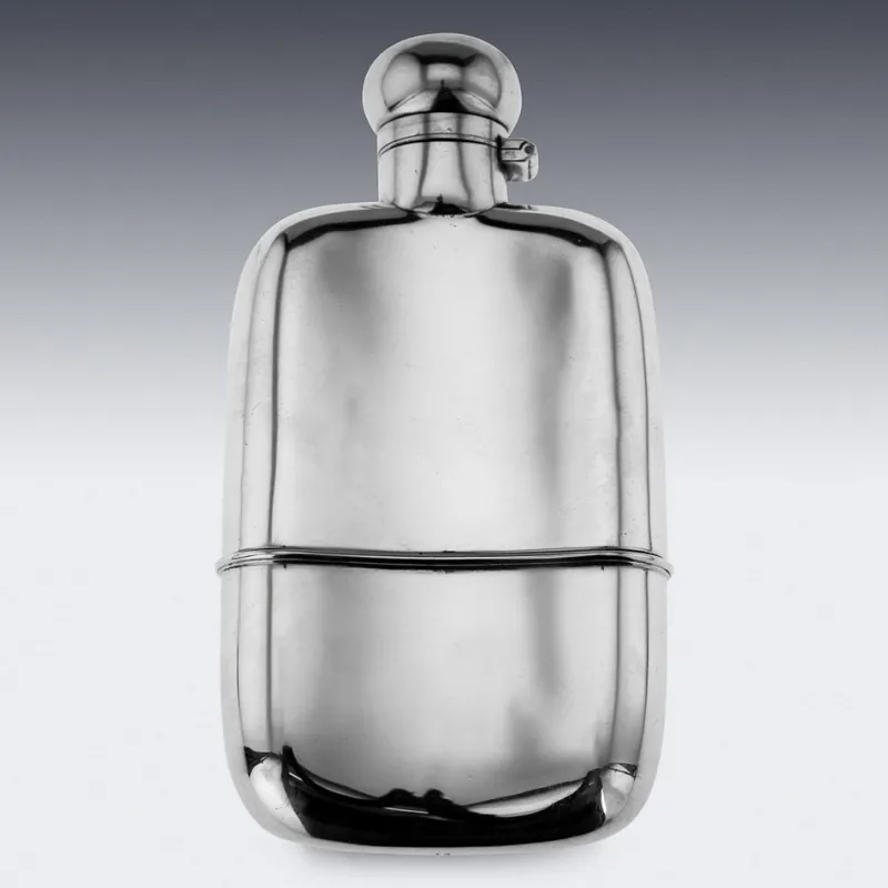 Pamono British Silver Hip Flask and Cup from Walker & Hall, 1915> Bottles, Carafes & Jugs