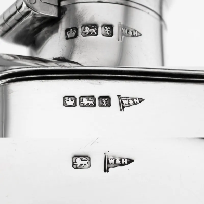 Pamono British Silver Hip Flask and Cup from Walker & Hall, 1915> Bottles, Carafes & Jugs