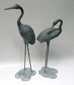 Pamono Bronze & Green Patinated Crane Sculptures, 1970s, Set of 2><noscript><img width=