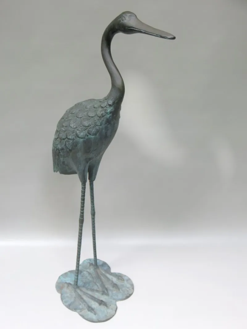 Pamono Bronze & Green Patinated Crane Sculptures, 1970s, Set of 2> Mid-Century