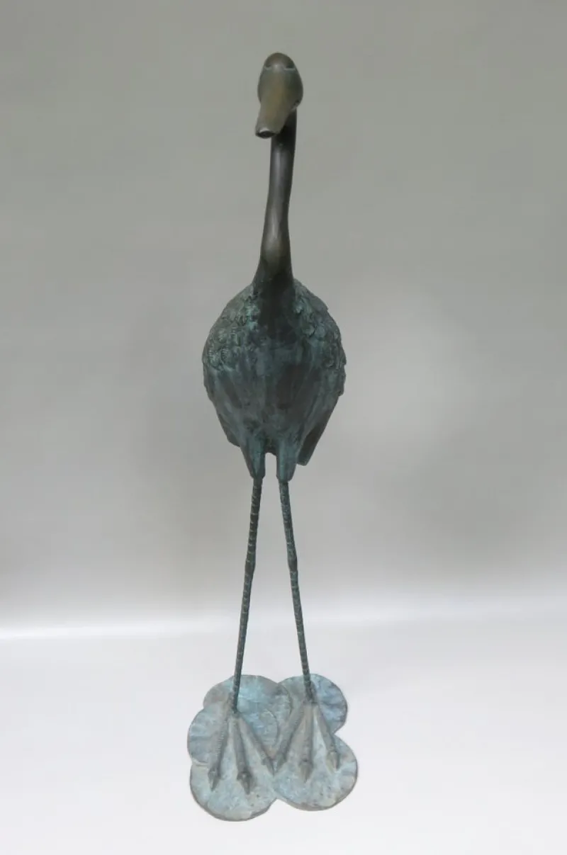 Pamono Bronze & Green Patinated Crane Sculptures, 1970s, Set of 2> Mid-Century