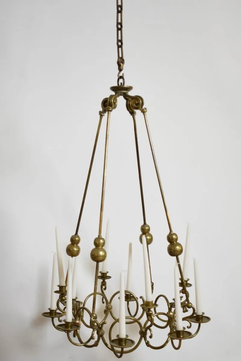 Pamono Bronze and Brass 12-Candle Chandelier, 19th Century> Candleholders