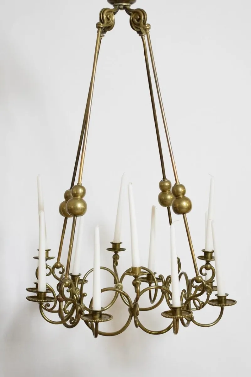 Pamono Bronze and Brass 12-Candle Chandelier, 19th Century> Candleholders