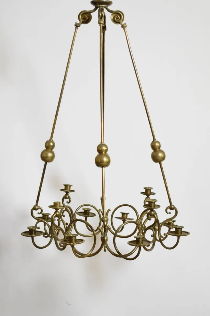 Pamono Bronze and Brass 12-Candle Chandelier, 19th Century> Candleholders