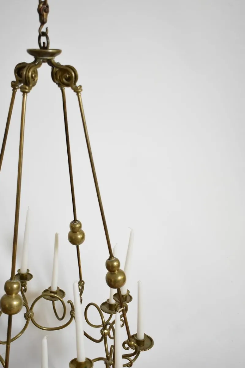 Pamono Bronze and Brass 12-Candle Chandelier, 19th Century> Candleholders