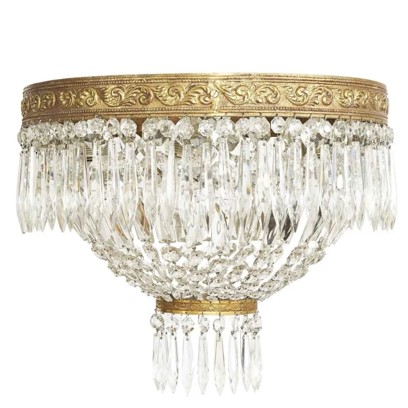 Hot Pamono Bronze and Crystal Ceiling Lamp, 1960s