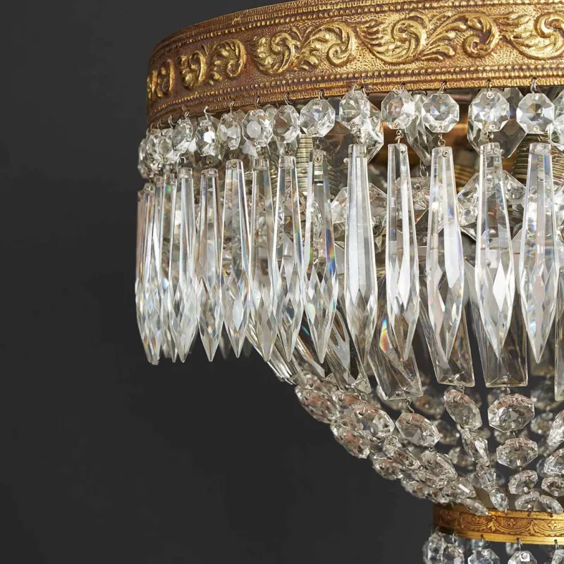 Hot Pamono Bronze and Crystal Ceiling Lamp, 1960s