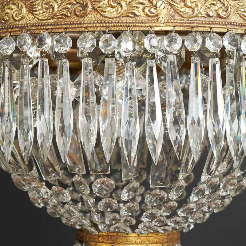 Hot Pamono Bronze and Crystal Ceiling Lamp, 1960s