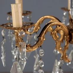 Pamono Bronze and Crystal Chandelier><noscript><img width=