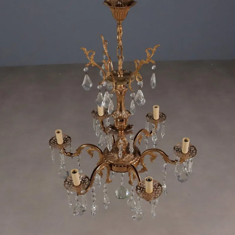 Pamono Bronze and Crystal Chandelier> Glassware