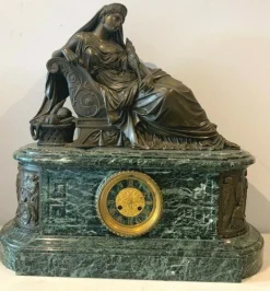 Pamono Bronze and Marble Clock by J. Feuchere for Gauthier, 19th Century><noscript><img width=