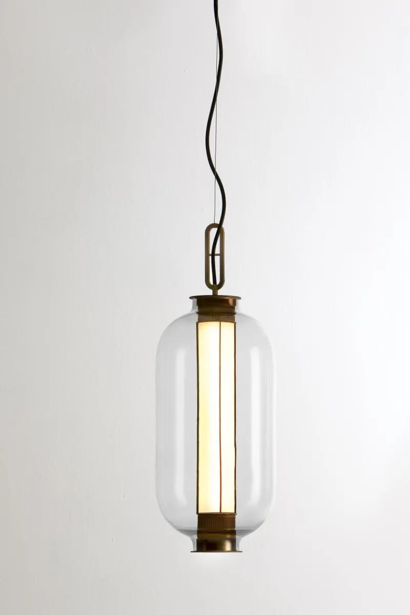 Pamono Bronze and Transparent Glass Bai T Ba Ba Pendant Lamp by Parachilna