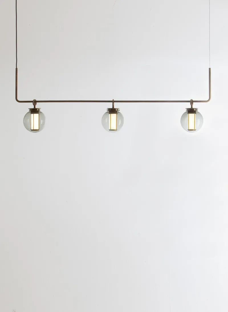 Pamono Bronze and Transparent Glass Bai T Ba Ba Pendant Lamp by Parachilna