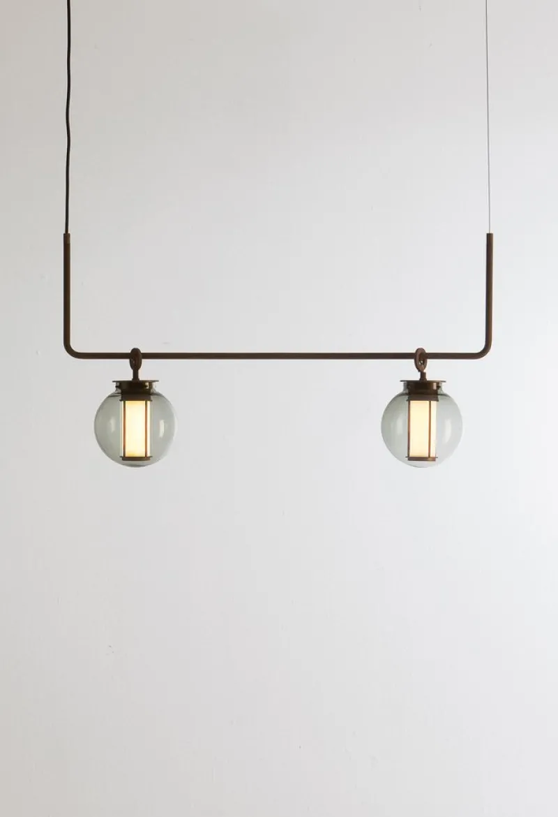 Pamono Bronze and Transparent Glass Bai T Pendant II by Parachilna> Ceiling Lights
