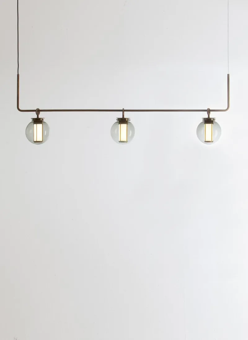 Pamono Bronze and Transparent Glass Bai T Pendant II by Parachilna> Ceiling Lights