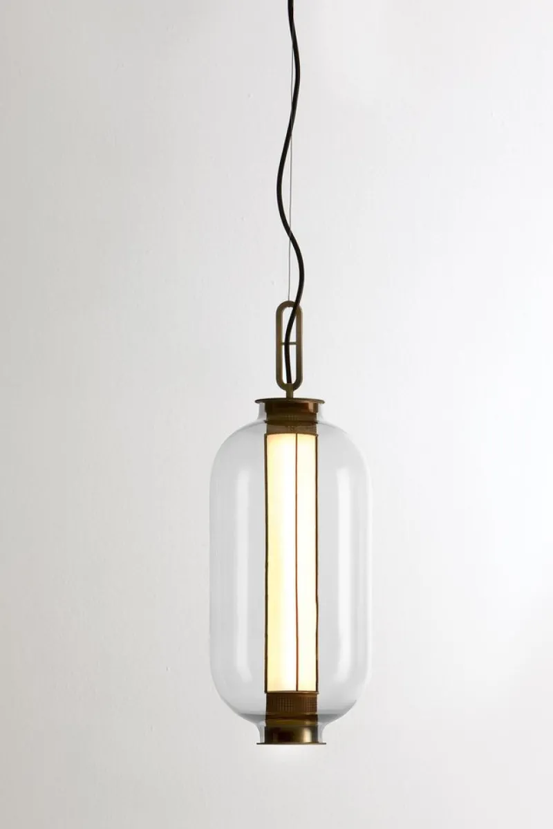 Pamono Bronze and Transparent Glass Bai T Pendant II by Parachilna> Ceiling Lights