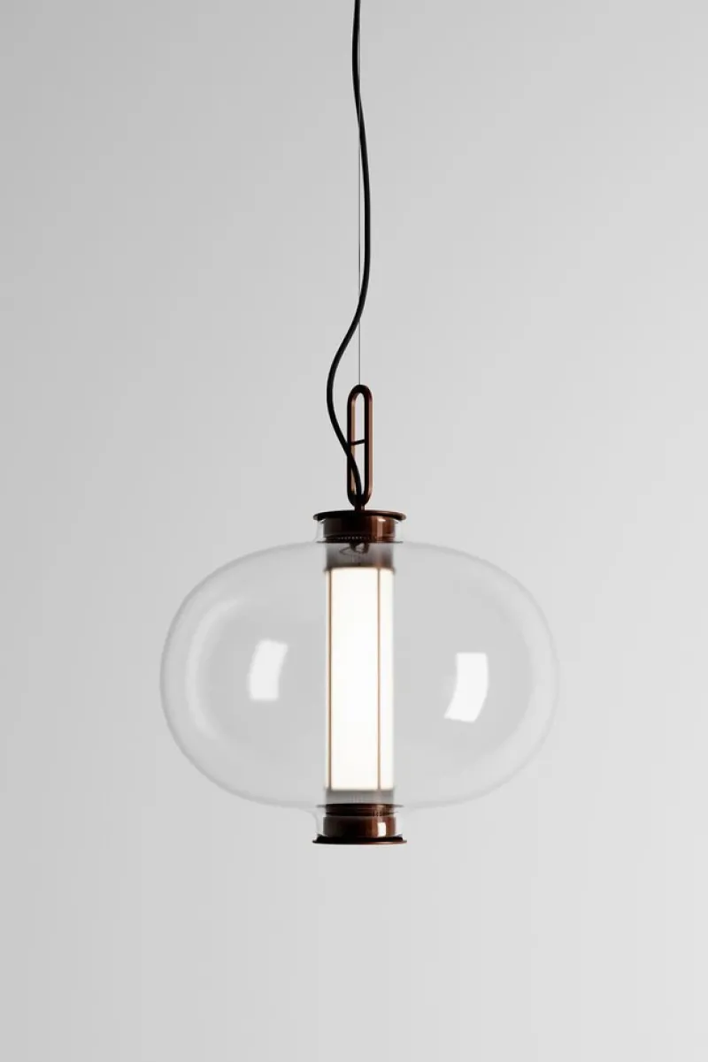 Pamono Bronze and Transparent Glass Bai T Pendant II by Parachilna> Ceiling Lights