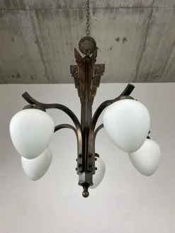 New Pamono Bronze Art Deco Hanging Lamp, 1930s