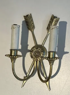Sale Pamono Bronze Crossed Arrow Wall Lights, Set of 2