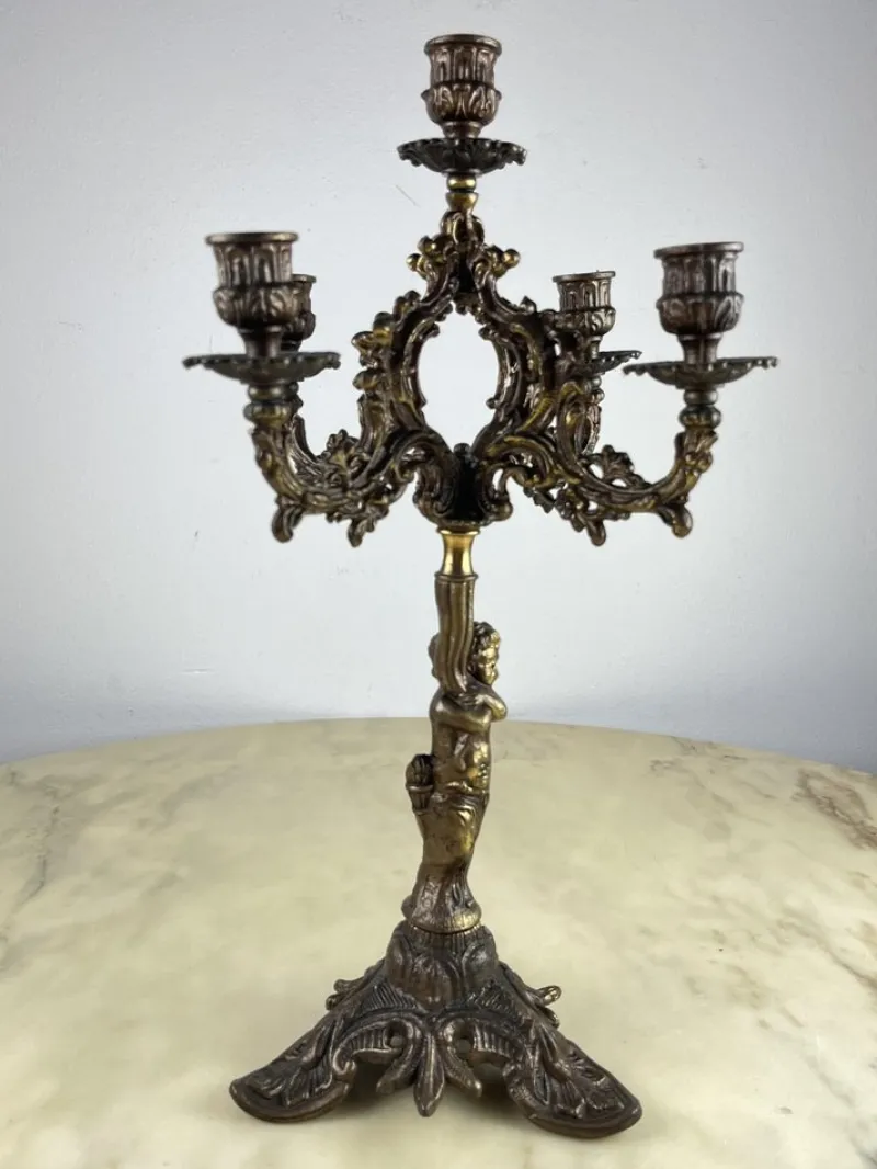 Online Pamono Bronze 5-Flame Candleholder, Italy, 1950s