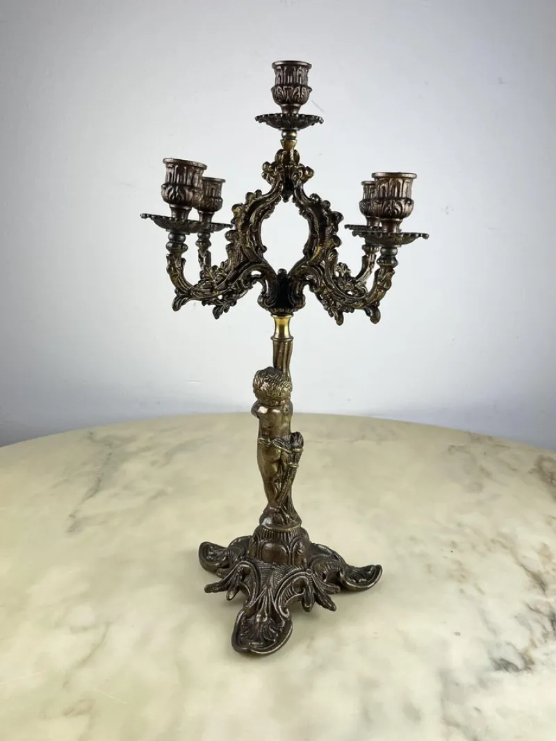 Online Pamono Bronze 5-Flame Candleholder, Italy, 1950s