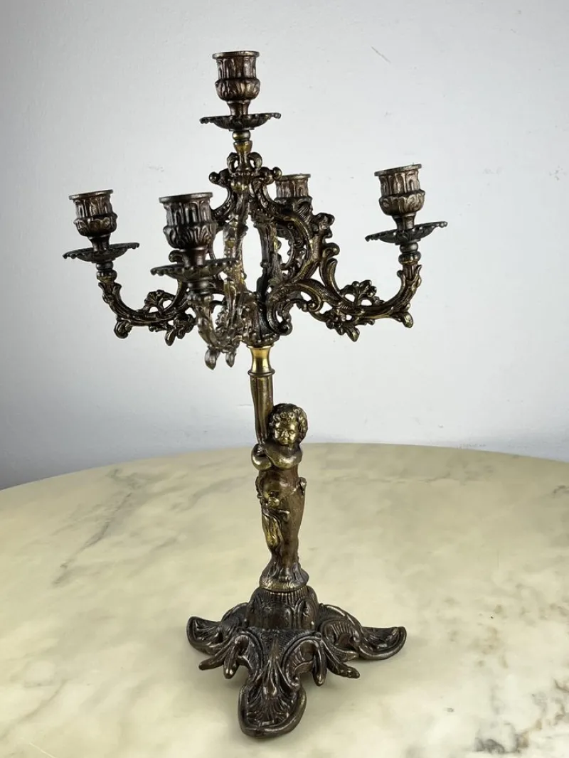 Online Pamono Bronze 5-Flame Candleholder, Italy, 1950s