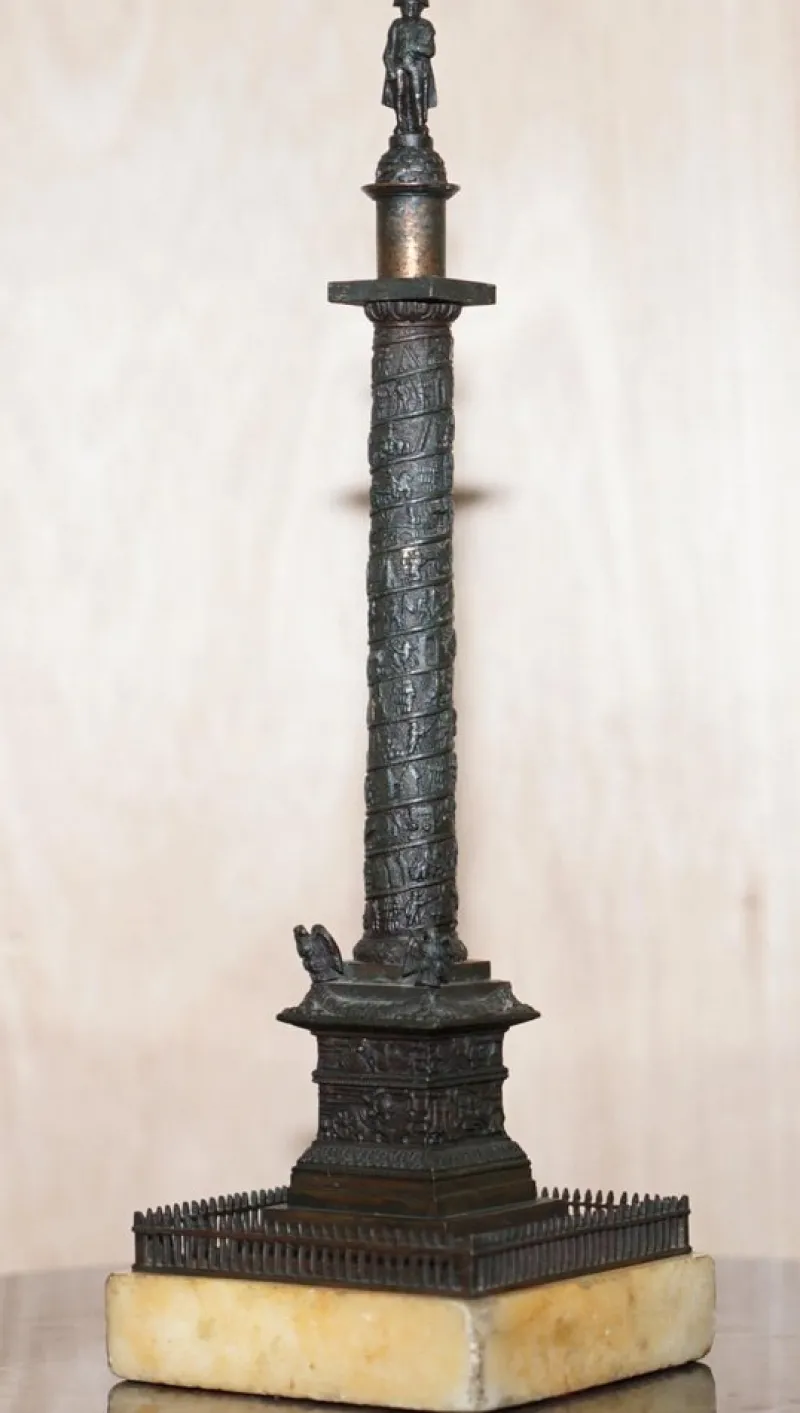 Pamono Bronze Grand Tour Statue of Place Vendome Column with Napoleon on Marble Base, 1860s> Pedestals And Columns