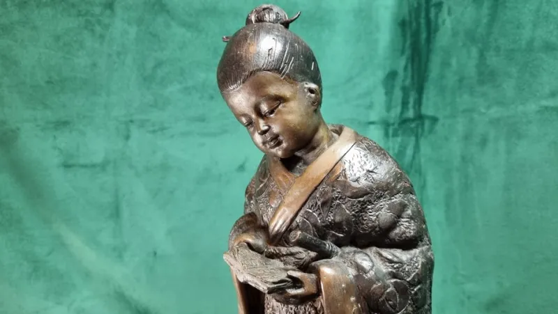 Pamono Bronze Japanese Geisha Sculpture> Mid-Century