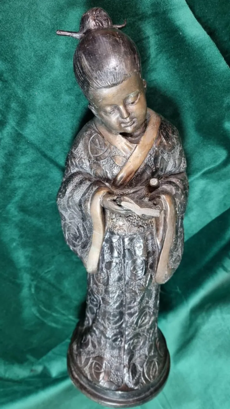 Pamono Bronze Japanese Geisha Sculpture> Mid-Century