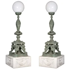 Pamono Bronze Lamps on Marble Base, 1980s, Set of 2> Garden Lighting