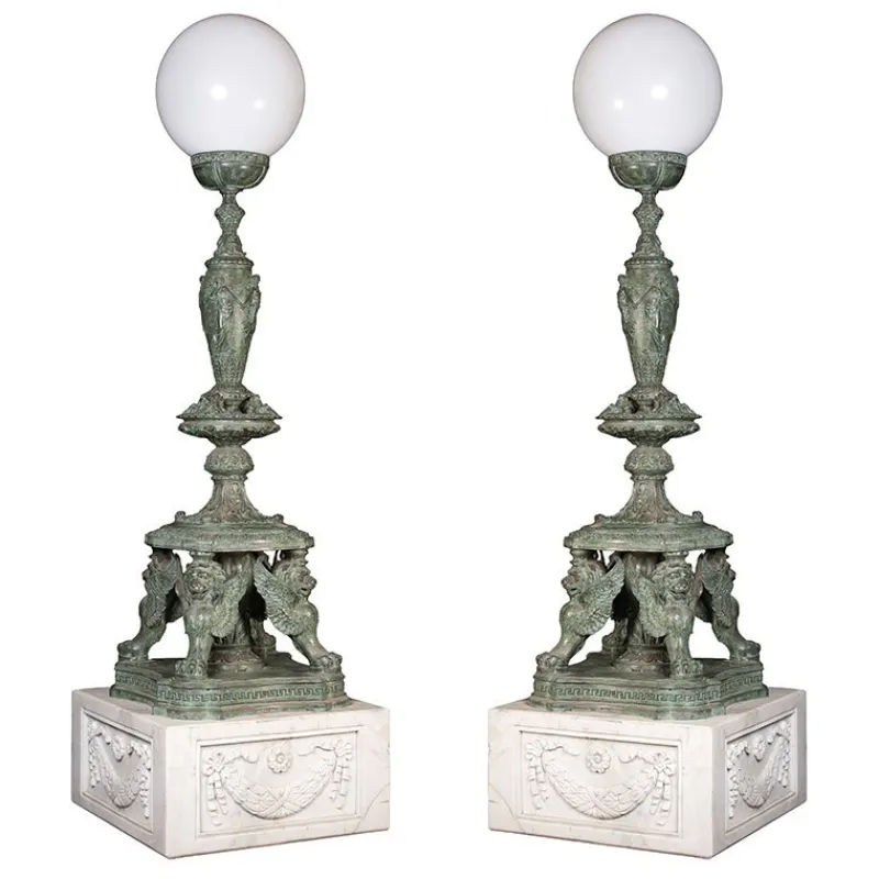 Pamono Bronze Lamps on Marble Base, 1980s, Set of 2> Garden Lighting