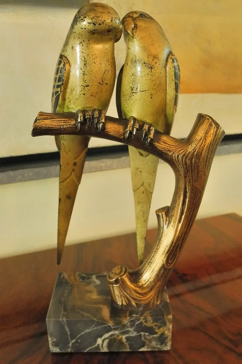 Online Pamono Bronze Sculpture of Lovebirds on Marble Base by Paul Marec