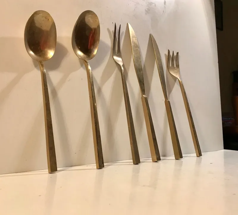 Pamono Bronze Serving Set by Sigvard Bernadotte for Scanline, 1950s, Set of 6> Cutlery & Serving Utensils