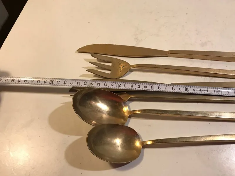 Pamono Bronze Serving Set by Sigvard Bernadotte for Scanline, 1950s, Set of 6> Cutlery & Serving Utensils