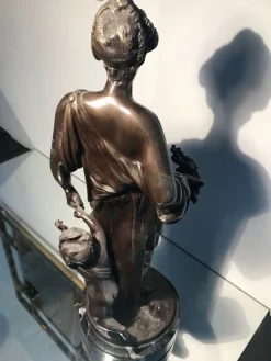 Pamono Bronze Statue with Black Marble Base by Auguste Moreau, 19th Century><noscript><img width=