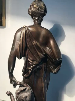Pamono Bronze Statue with Black Marble Base by Auguste Moreau, 19th Century><noscript><img width=