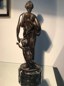 Pamono Bronze Statue with Black Marble Base by Auguste Moreau, 19th Century><noscript><img width=