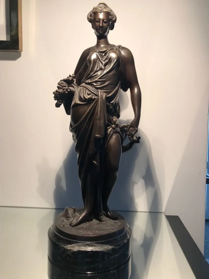 Pamono Bronze Statue with Black Marble Base by Auguste Moreau, 19th Century> Sculpture