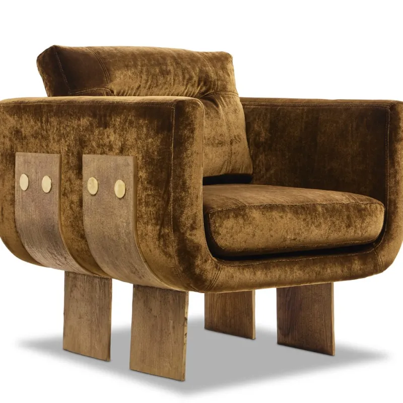 Sale Pamono Bronze Velvet Primal Statement Lounge Chair with Cast Brass Legs by Egg Designs