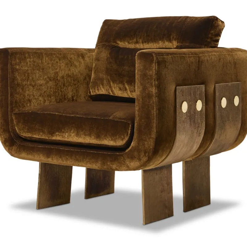 Sale Pamono Bronze Velvet Primal Statement Lounge Chair with Cast Brass Legs by Egg Designs