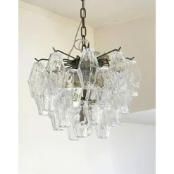 Pamono Bronzed Chandelier with Poliedri Murano Glass by Simoeng><noscript><img width=