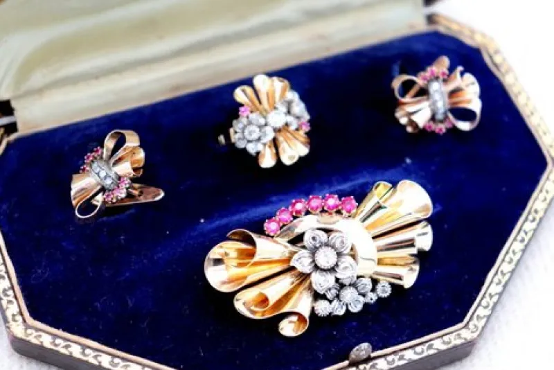 Pamono Brooch and Earrings and Ring, Set of 4> Earrings